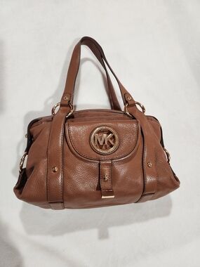 Michael Kors Fulton Brown Pebbled Leather Satchel Shoulder Bag